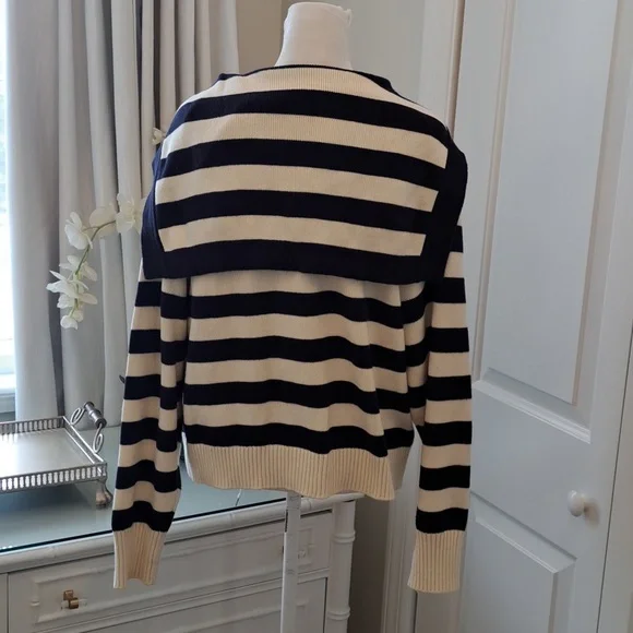 Zara Womens Navy/Cream Striped Cotton Tunic Pullover Sweater Pockets SM - Picture 3 of 7